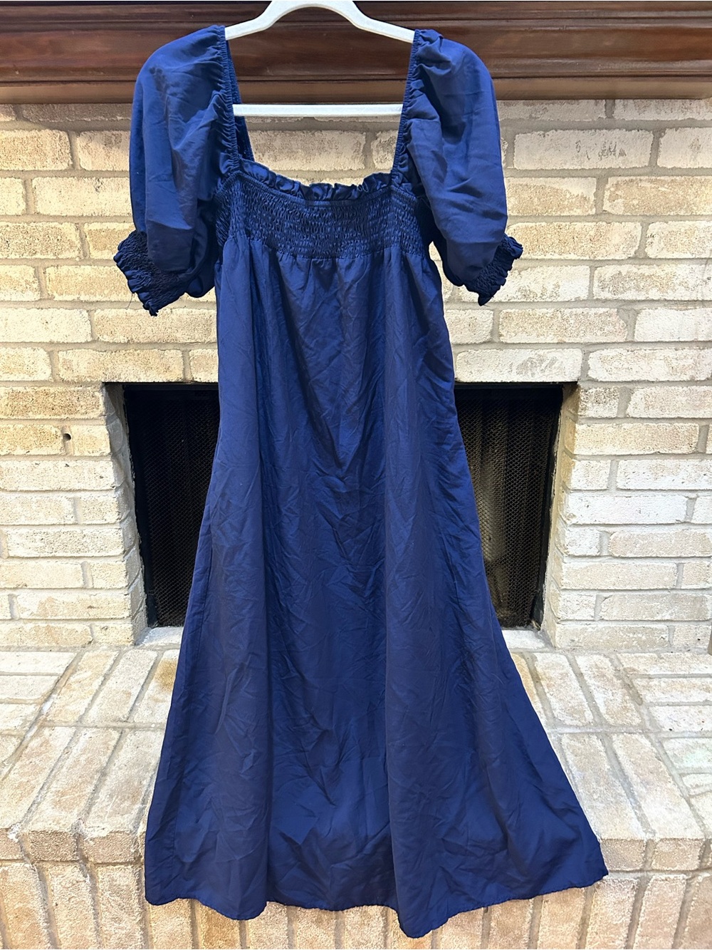 KIRUNDO Navy Puff Sleeve Square Neck Maxi Dress EUC